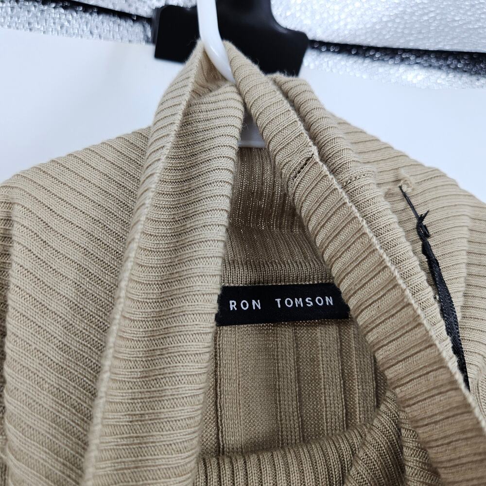 Ron Tomson Roll Neck Ribbed Men's Sweater Beige Stretch Pullover NWT Size L - Picture 5 of 10